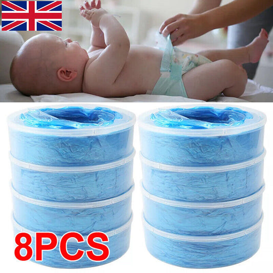8pcs Nappy Disposal System Refill Cassettes Wrappers Bag Sacks Pack Bin Bags